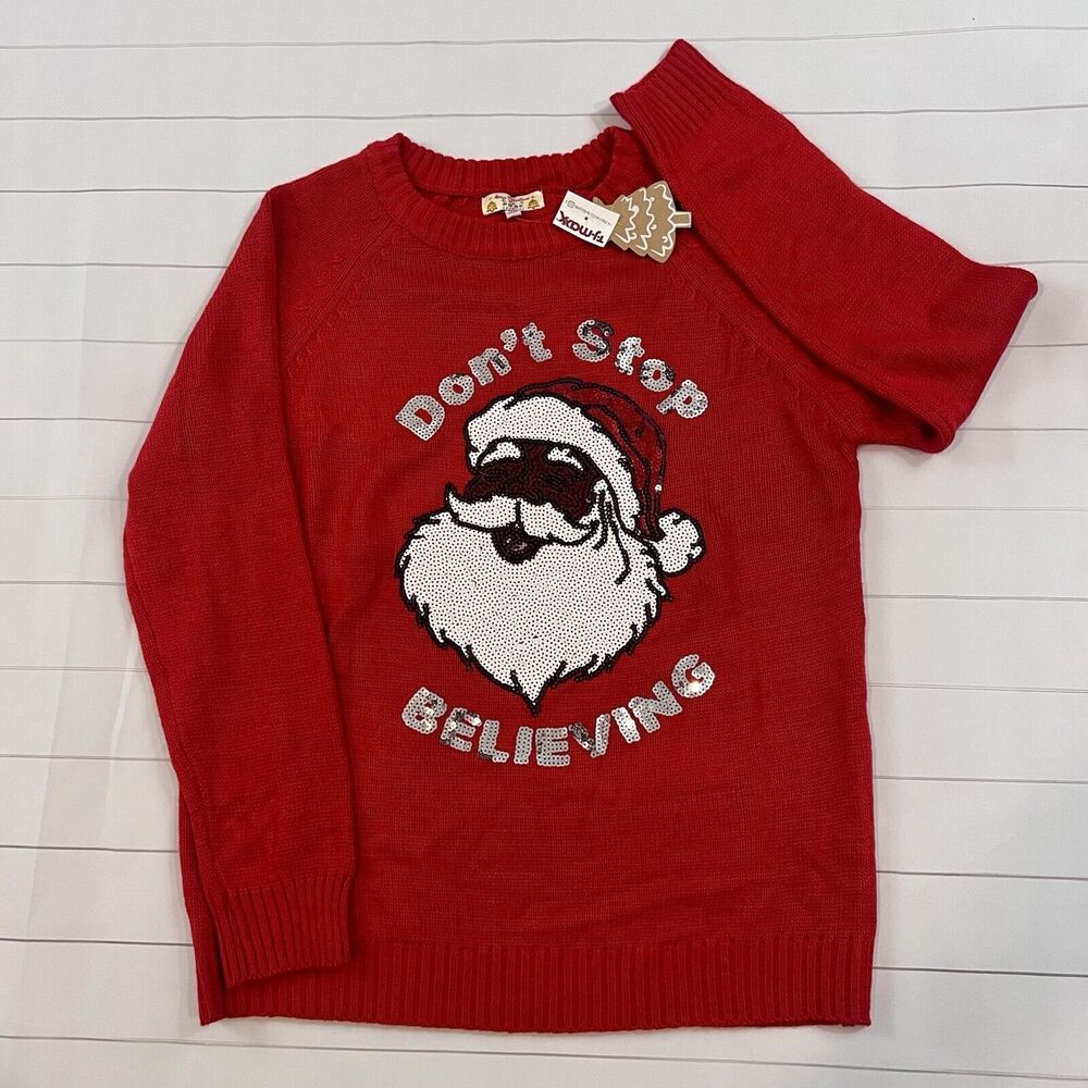 Black Santa Christmas Red Sweater  Sequins Holiday Top NEW M NWT